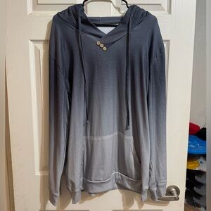 Gray & Blue Ombre Hoodie with Button Detail